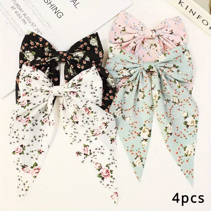 4 Horquillas de Lazo Floral Multicolor en Estilo Pastoral